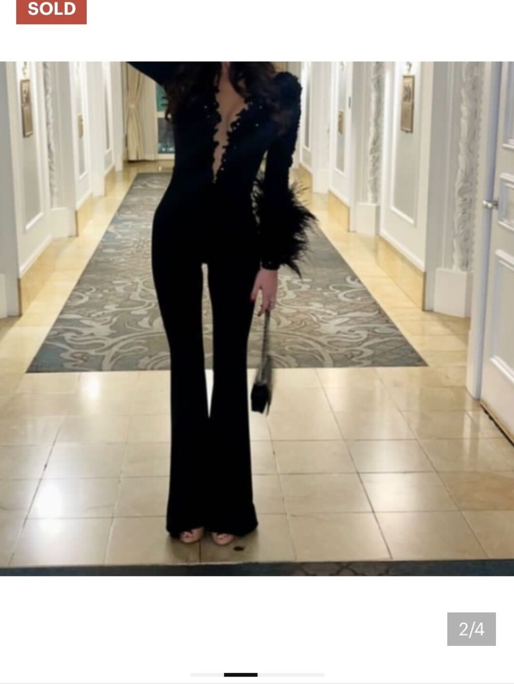 Midnight Feather-Cuff Plunge Jumpsuit - Picture 3 of 3